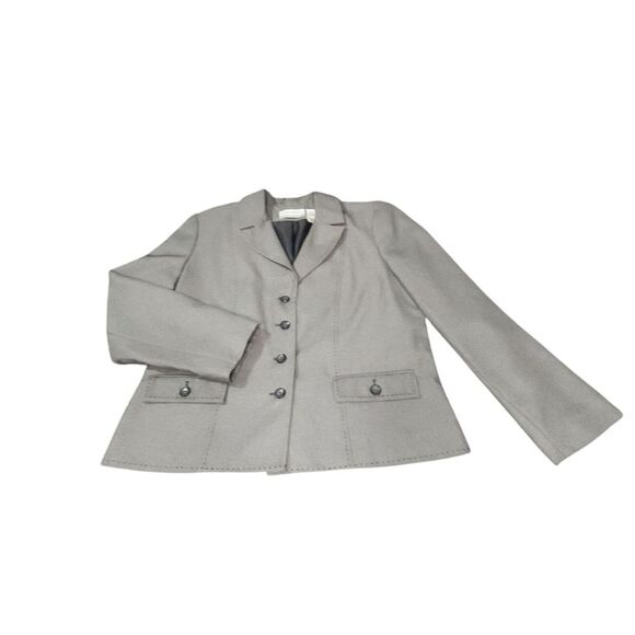 Alfred Dunner Jackets & Blazers - Alfred Dunner Womens Blazer Sz 12 Petite Gray Big Stitch‎ Jacket Buttons Pockets